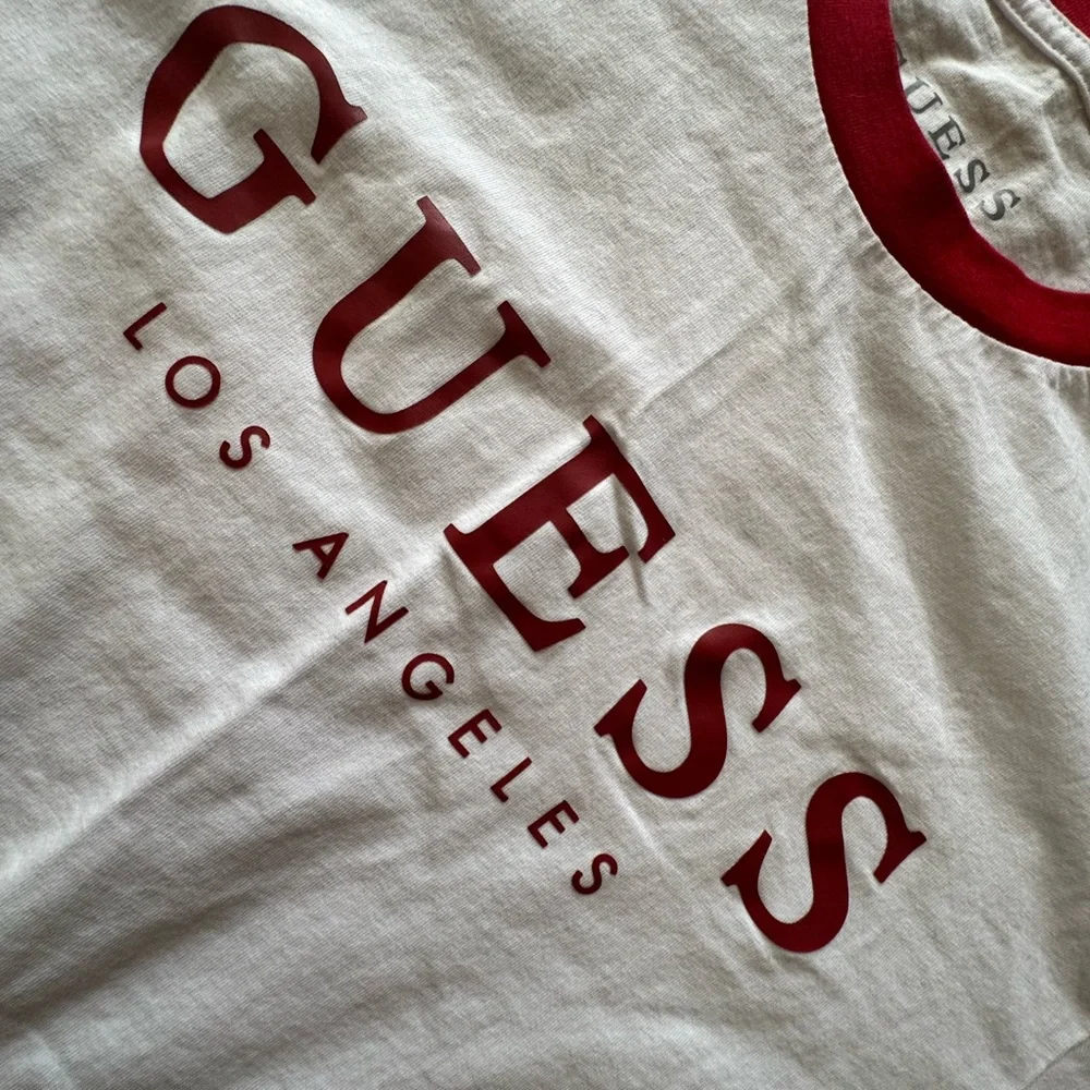 GUESS Men's Tee in White with Red Trim - Picture 2 of 4